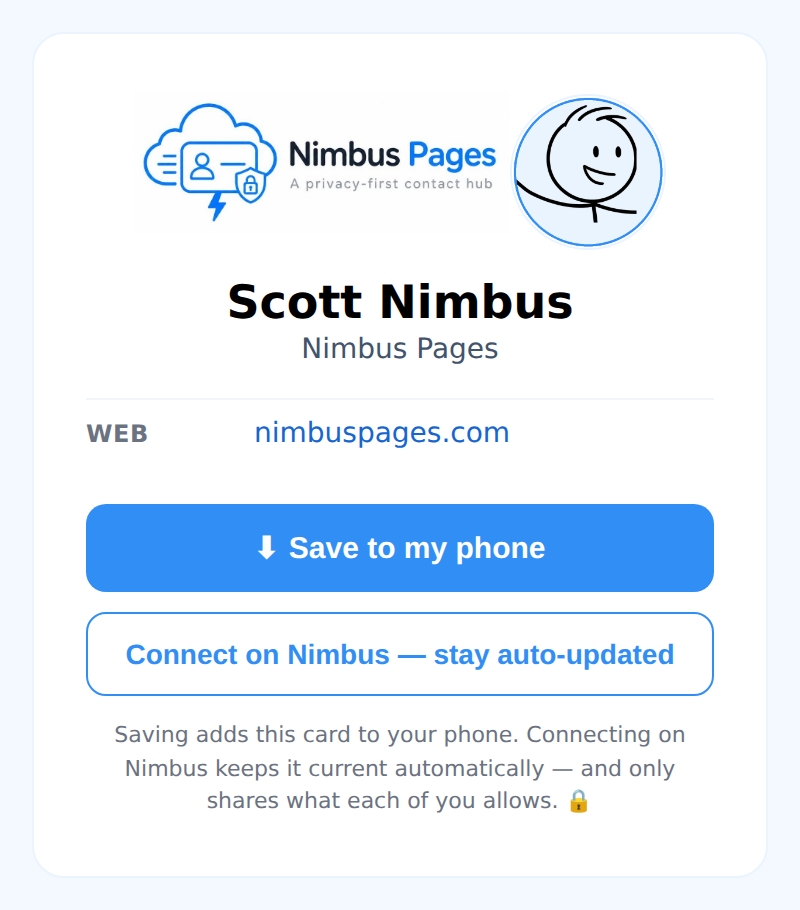 The page that opens when someone scans a Nimbus Pages QR code