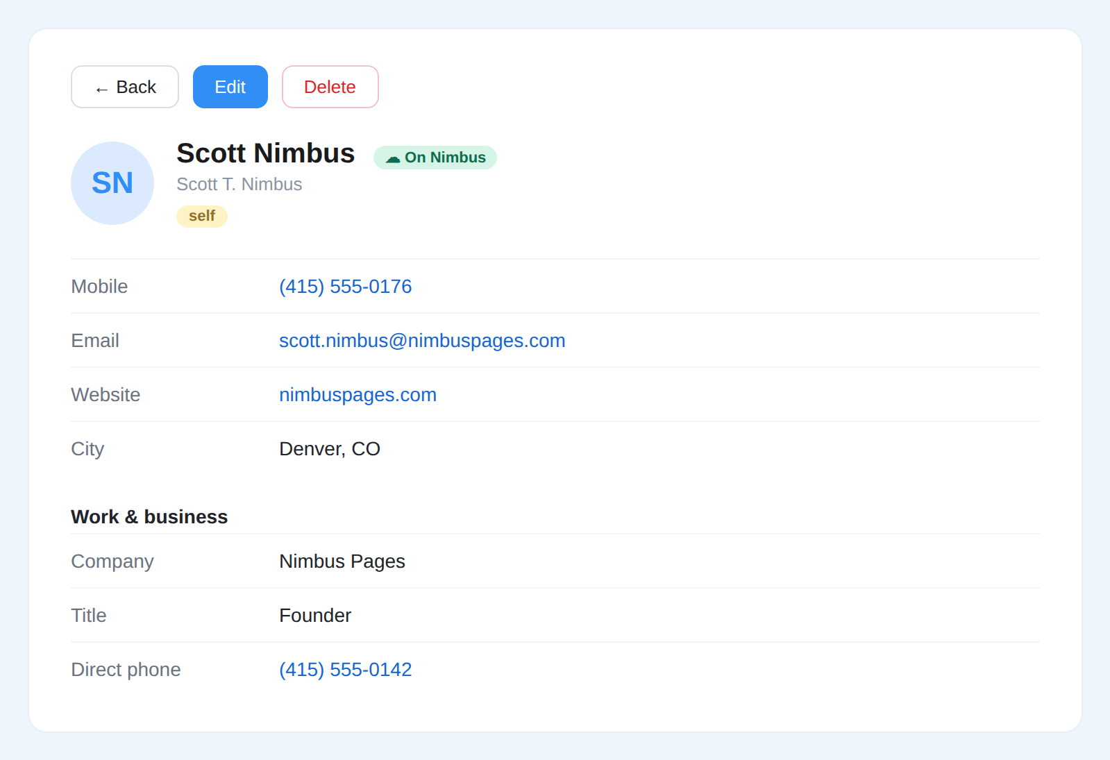 A personal Nimbus card